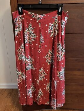Weekend Doll Joan Cherry Blossom Red Floral A-line Skirt, Size UK 14, Large